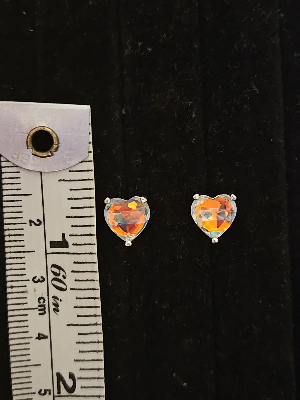 925S Heart Moon Glow Crystal Stud Earrings - Iridescent Orange